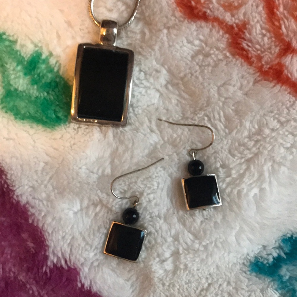 Black and Silver Necklace and Matching Earrings